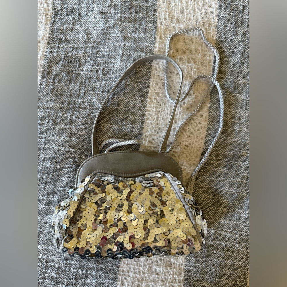 Vtg Preston & York Silver Sequined Small Evening Hand Bag Y2K - Picture 4 of 10